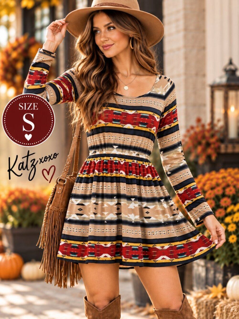 Gianni Bini S Southwestern Aztec Print Fit Flare Mini Dress Boho Western Fall